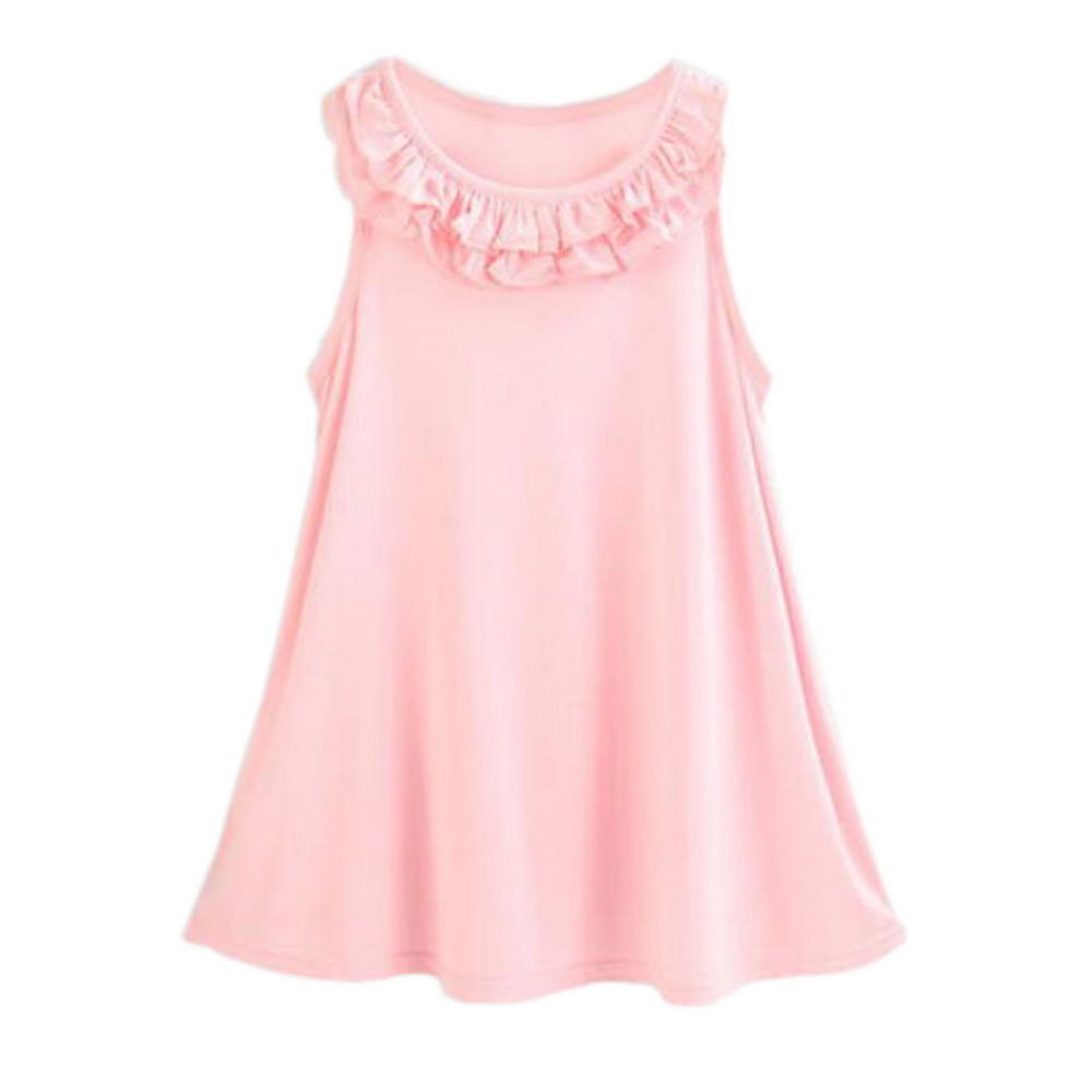 Blancho Bedding Girls Pink Modal Sleeveless Ruffled Nighties Summer Sleepwear