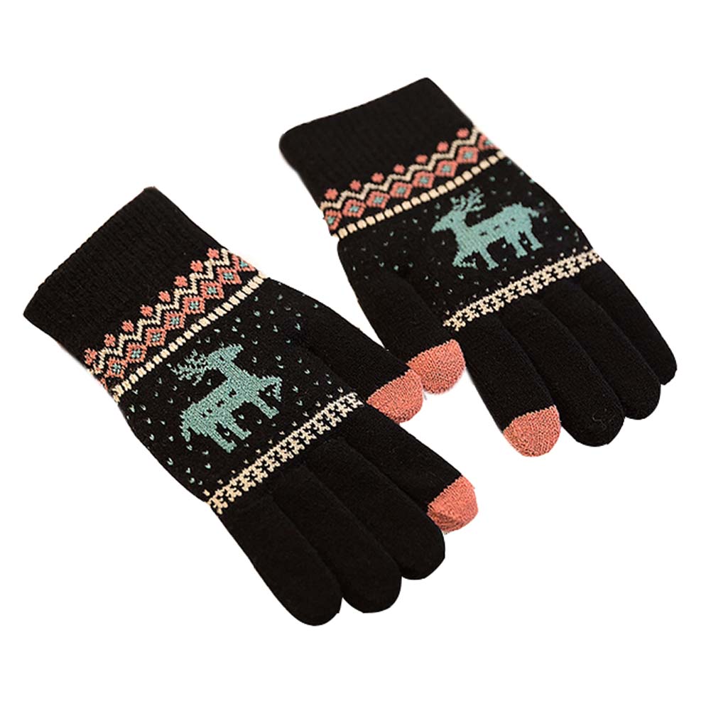 Panda Superstore Winter Student Wool Gloves/Lovely Knitted Mittens/Telefingers Gloves/BLACK
