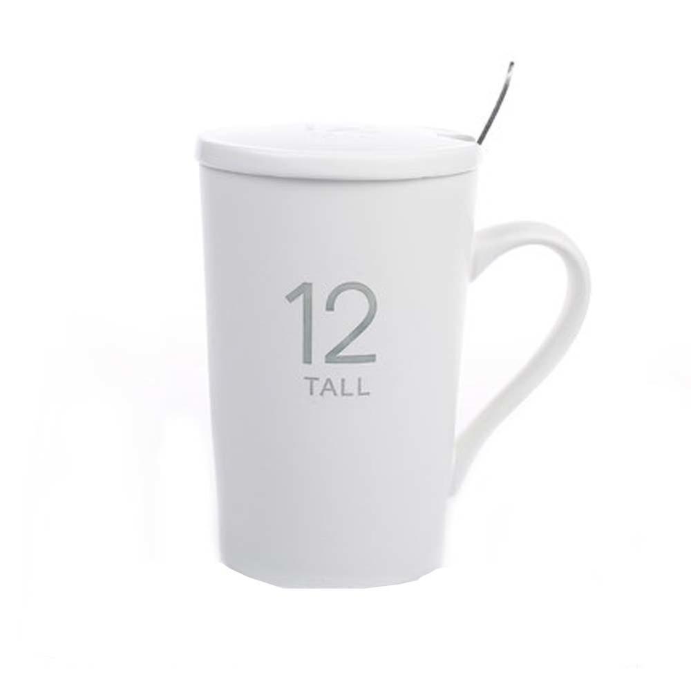 Panda Superstore Stylish Ceramic Brief Caffe Milk Tea Cup Mug With Cap&Spoon,White12