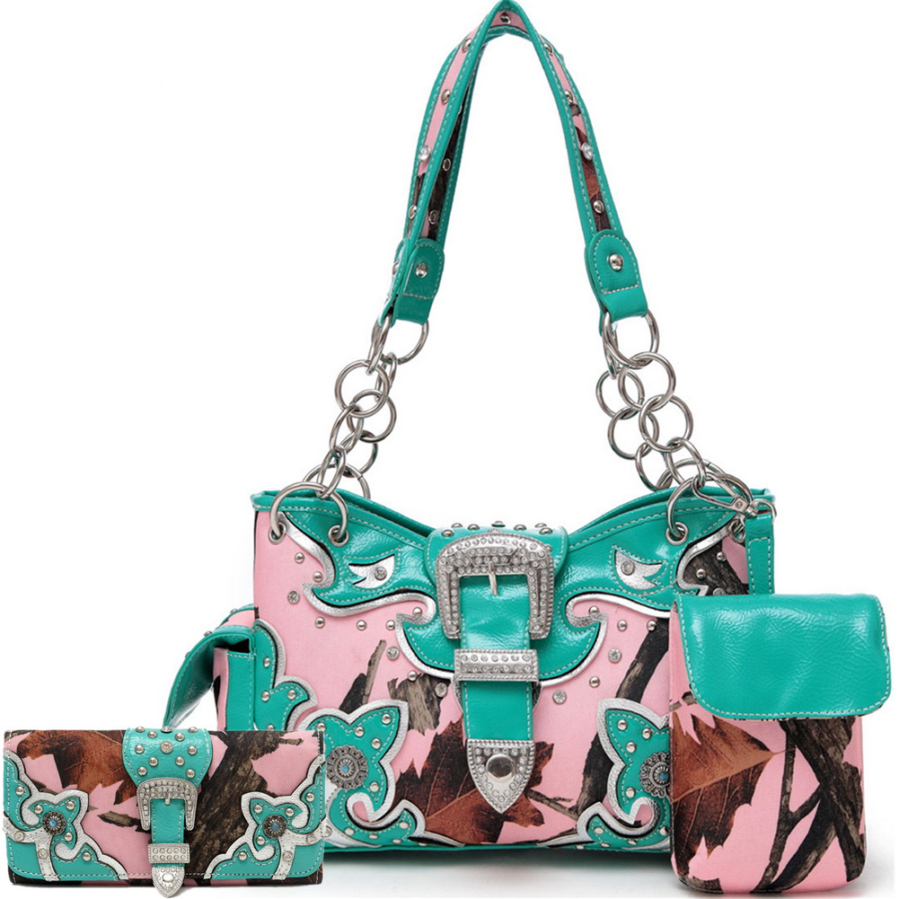 Blancho Bedding Womens [Leaf] PU Leather Bag Set Elegant Wallet Hanbag Combo Fashion Bag Purse Turquoise