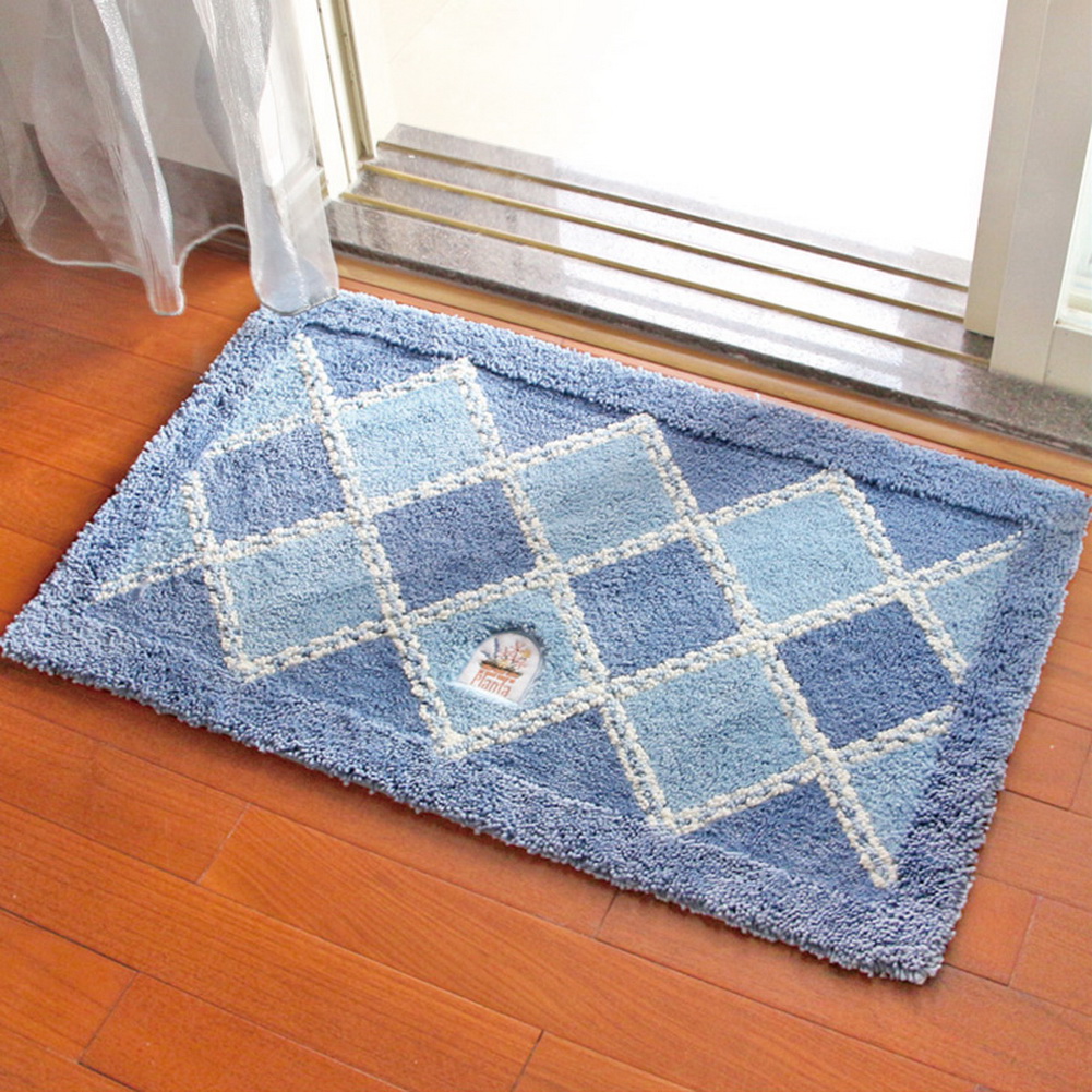 Gentle Meow Fabric Lattice Blue Bath Mats Bathroom Rugs Kitchen