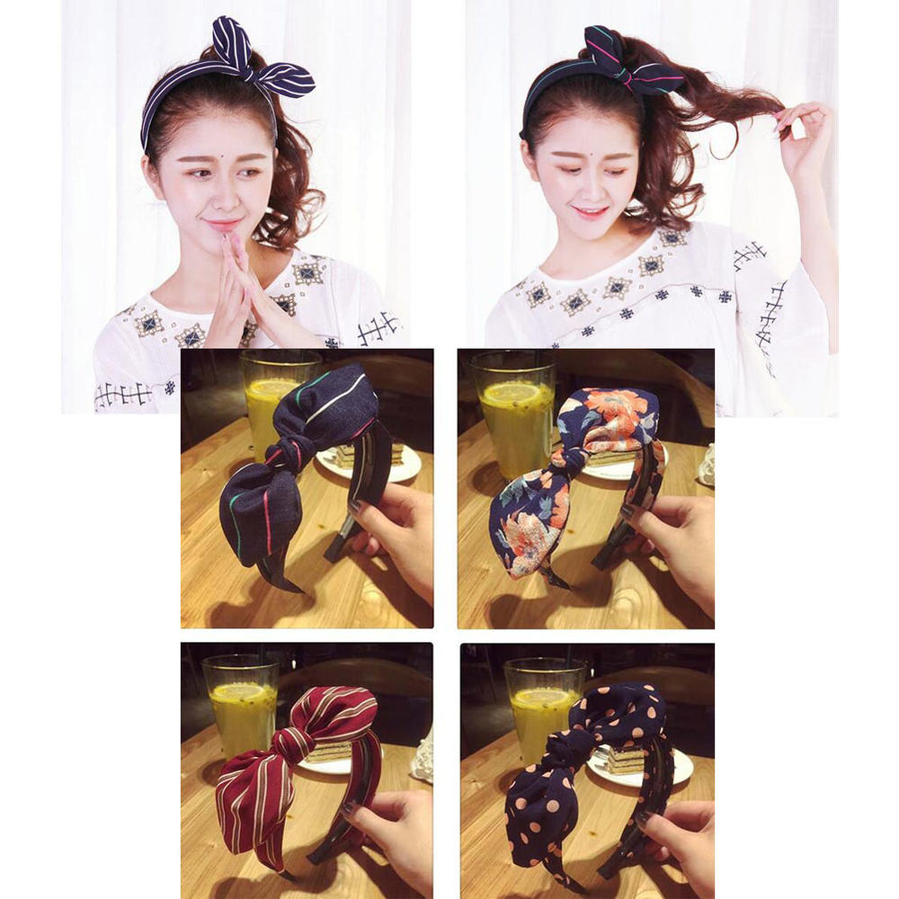 Kylin Express Girls Fashion Handmade Hairband Headband Fabrics Hair Hoop, Navy Red Coffee Geometry