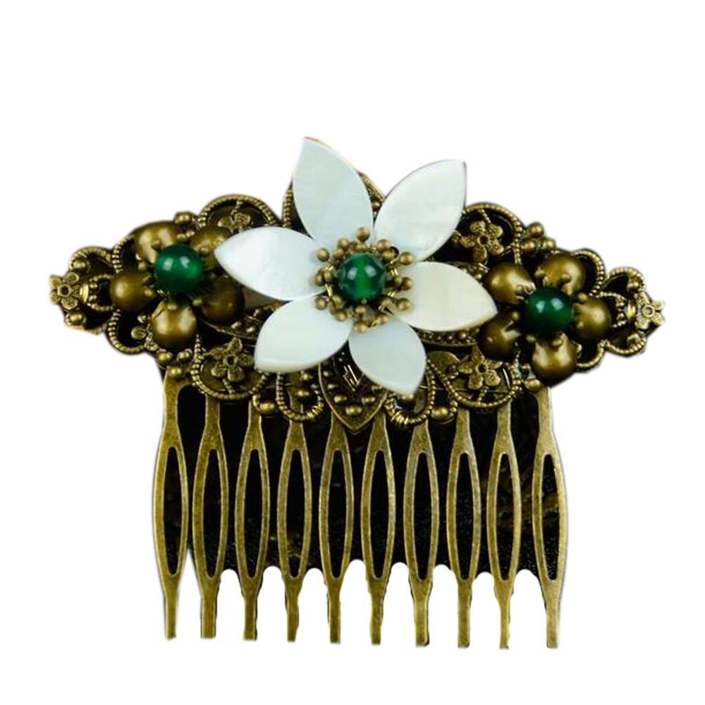 Panda Superstore Classical Style Hair Comb Metal White Flower Hair Decoration Chic Hair Comb