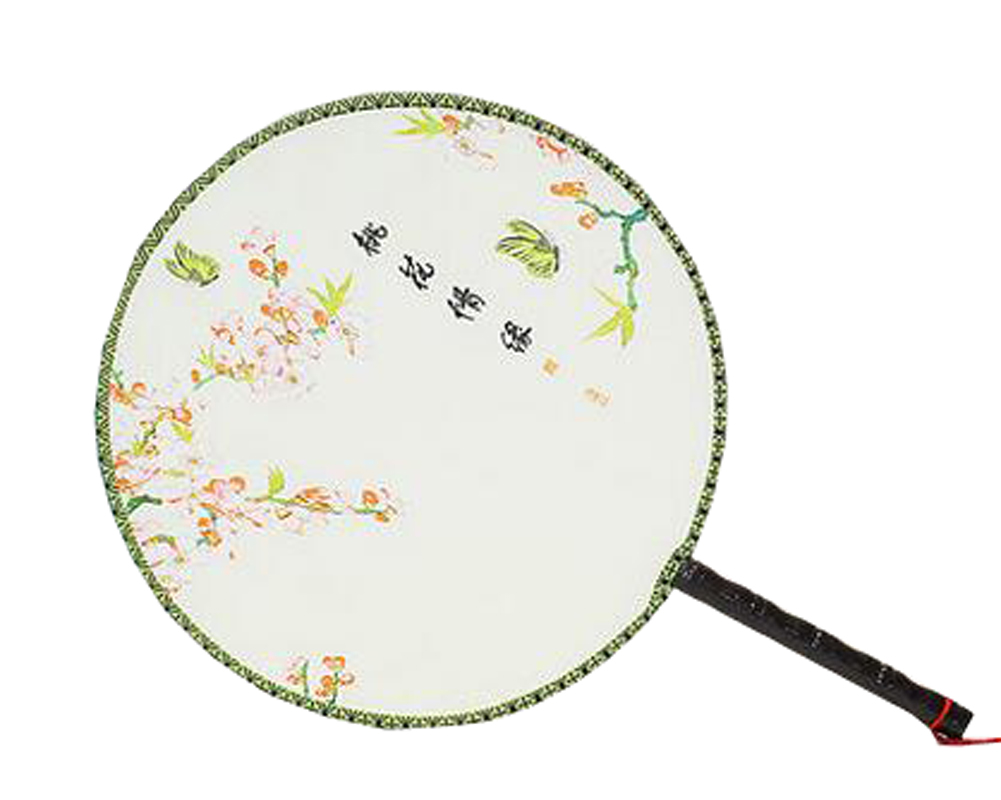 WuKong Paradise Chinese Style Classical Palace Dance Fan Ancient Hand Fan Round Double-sided Fan 24x36CM(Peach#02)