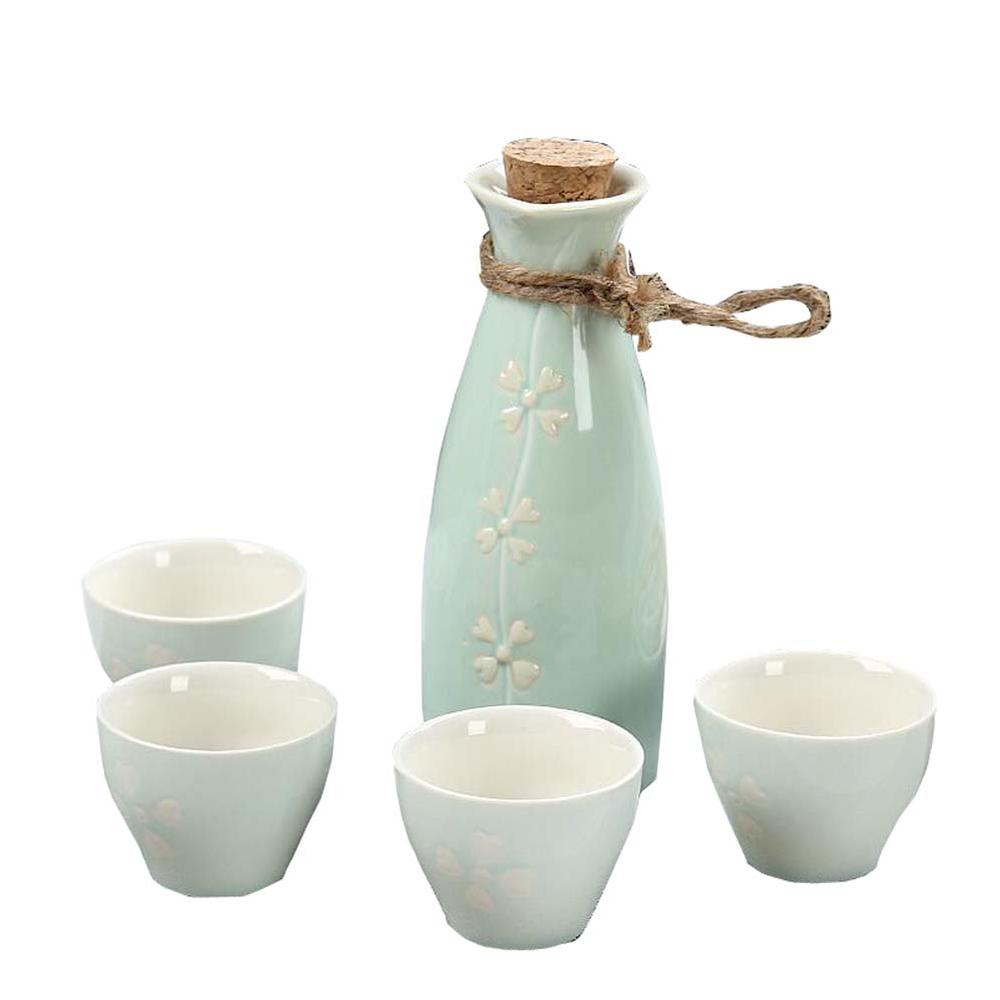 East Majik 5 PC Ceramic Sake set Japanese Porcelain Sake Cups E