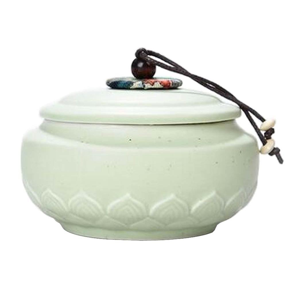 Blancho Bedding Ceramic Tea Canister Portable Coffee Jar Sealed Tea Caddy, Green Lotus