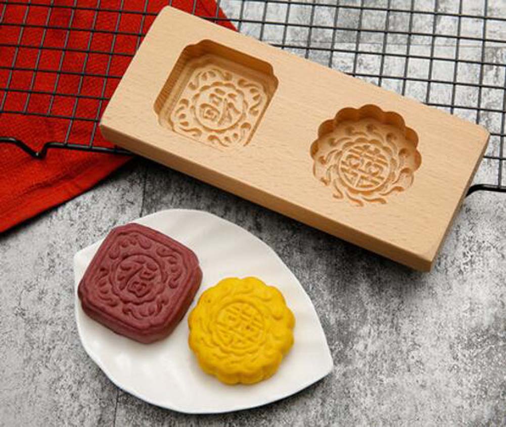 Dragon Sonic Chinese Traditional Mini Wooden Mid-autumn Festival Mooncake Mold Baking Molds,F
