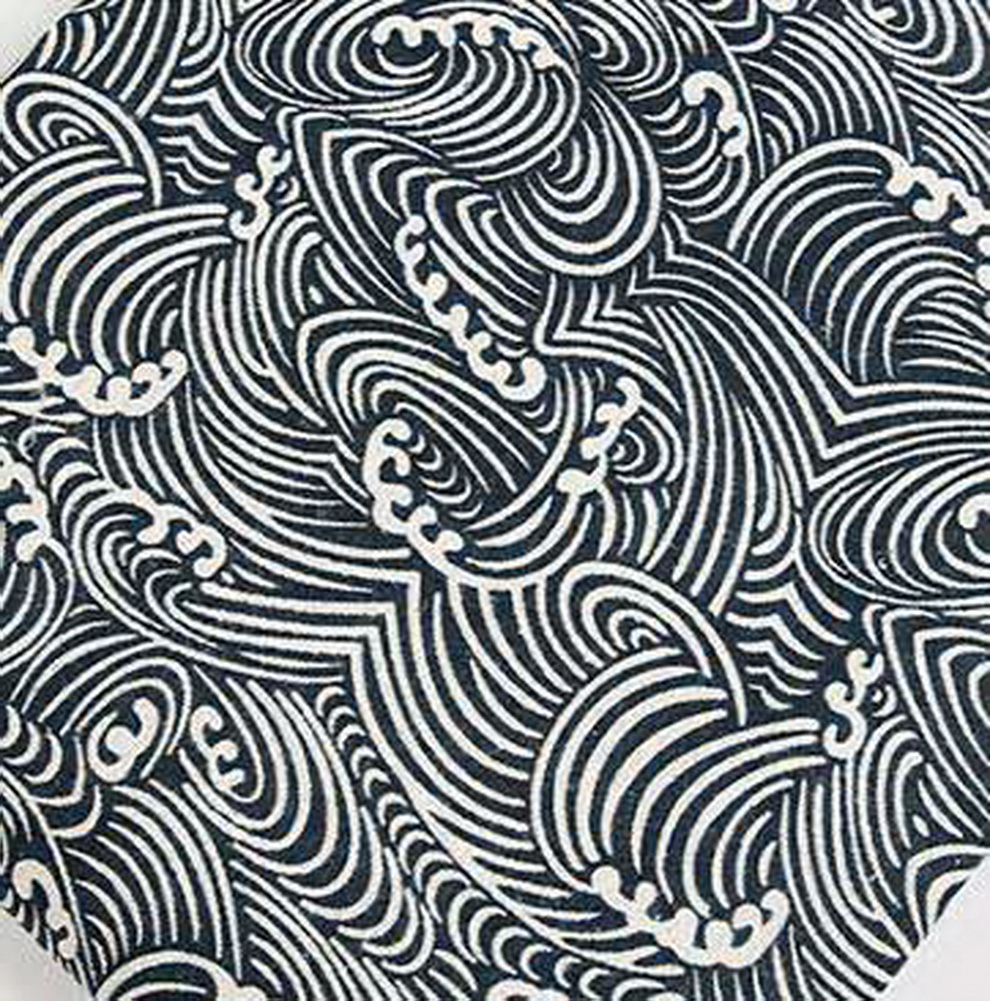 Gentle Meow 2 Pcs Linen Printed Fabric For Table Sofa Cover Clothing Dark Blue Waves Pattern