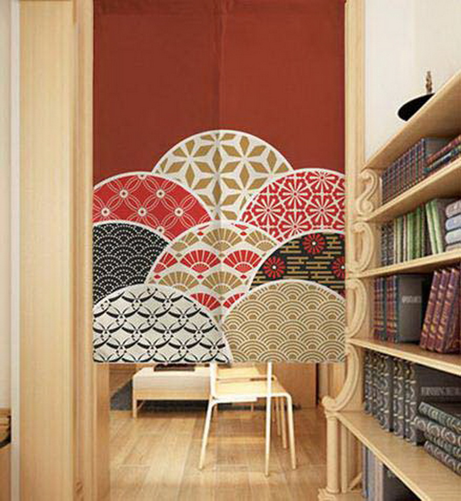 Gentle Meow Classical Japanese Style Door Curtains Kitchen Partition Curtain Flower Pattern