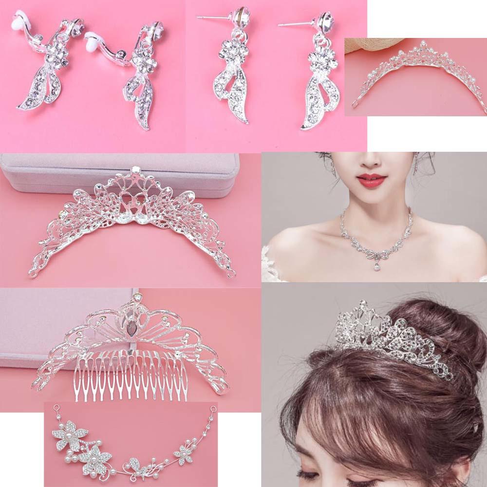 Alien Storehouse Women Silver Wedding Bridal Jewelry Set Crown Necklace Earrings Set - 25