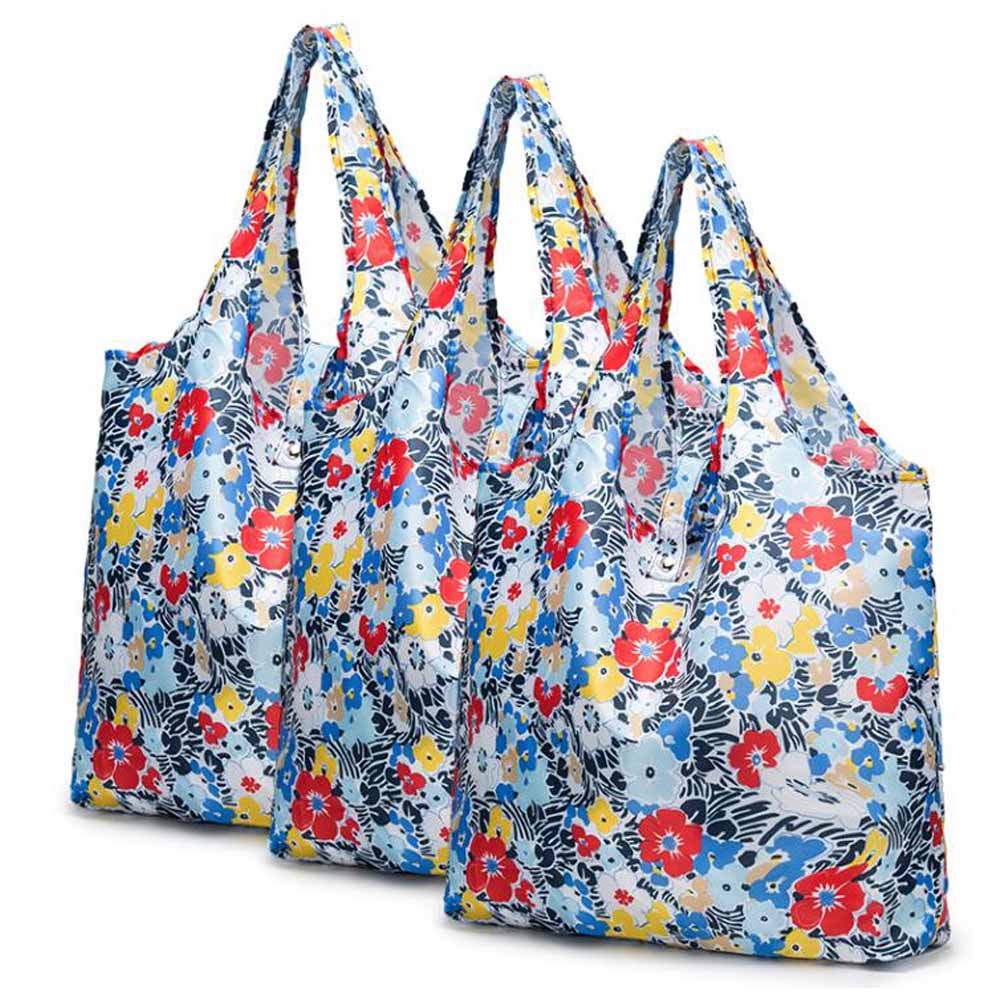 Panda Superstore Flower - 3 Pieces Reusable Grocery Bags Foldable Boutique Shopping Bags Portable
