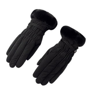 Gentle Meow Cute Women Autumn And Winter Cotton Warm Gloves Pure Black