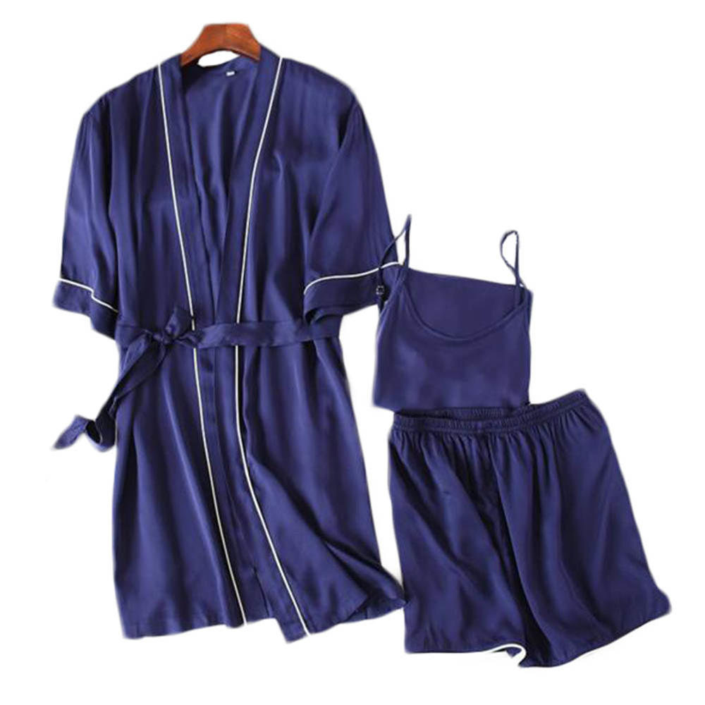 George Jimmy Japanese Style Three Piece Suit Women Satin Kimono Robe Bathrobe Pajamas Sleepwear F01