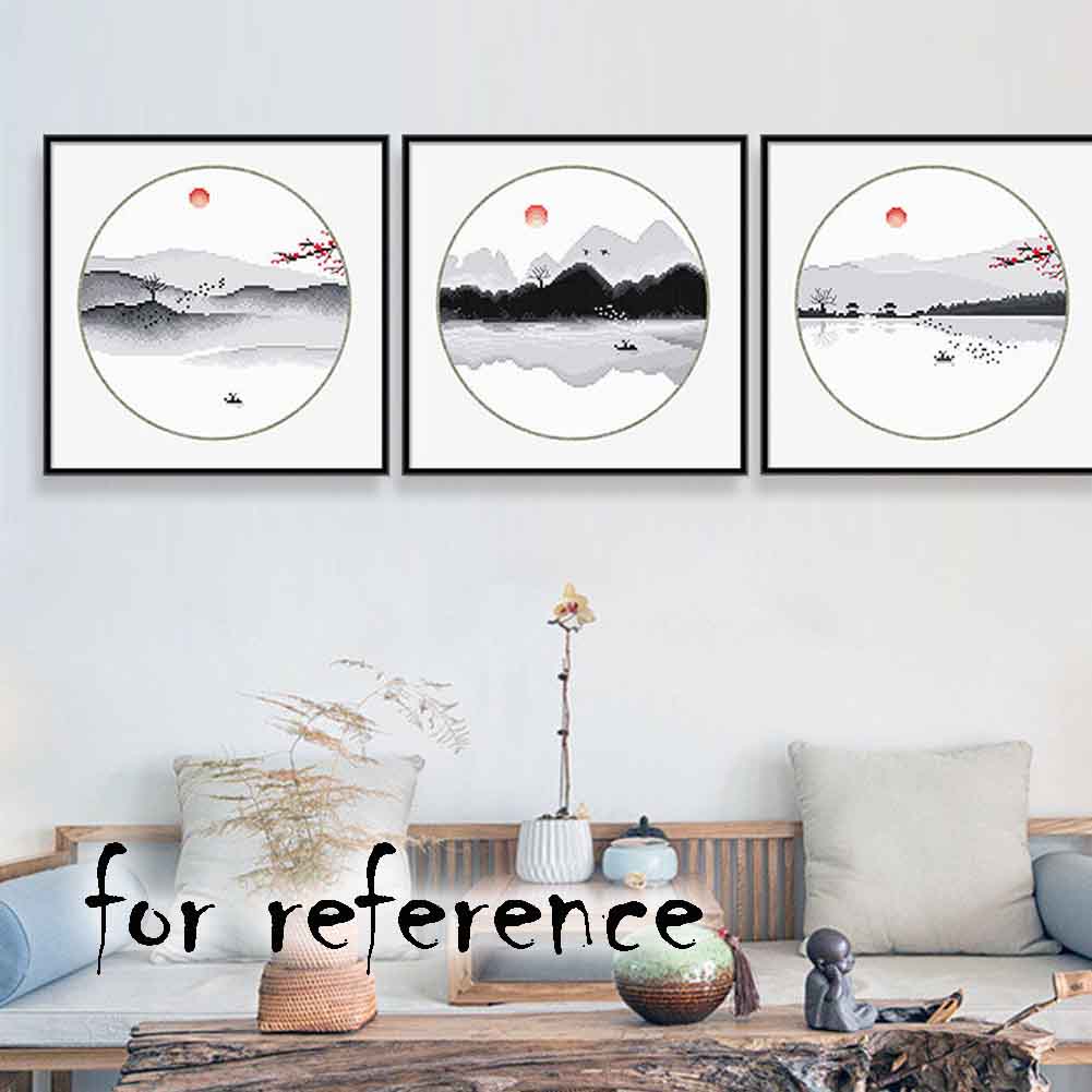 Panda Superstore 3 Pcs Chinese Ink Painting Diy Pre Printed Cross