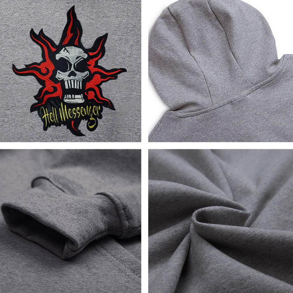Blancho Bedding Sportswear Men's Skeleton Pullover Hoodie Embroidered Sweatshirt, Grey, XL