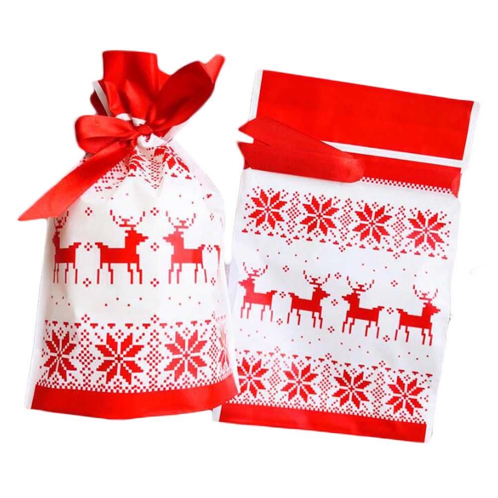 Panda Superstore 20 Pcs White Red Elk Snowflake Drawstring Bag Gift Wrapping Bags Christmas Candy