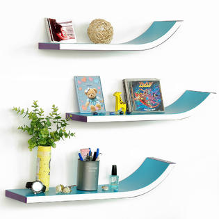 Blancho Bedding Trista Moonlight Stylish J Type Leather Wall Shelf Bookshelf Floating Shelf Set Of 3