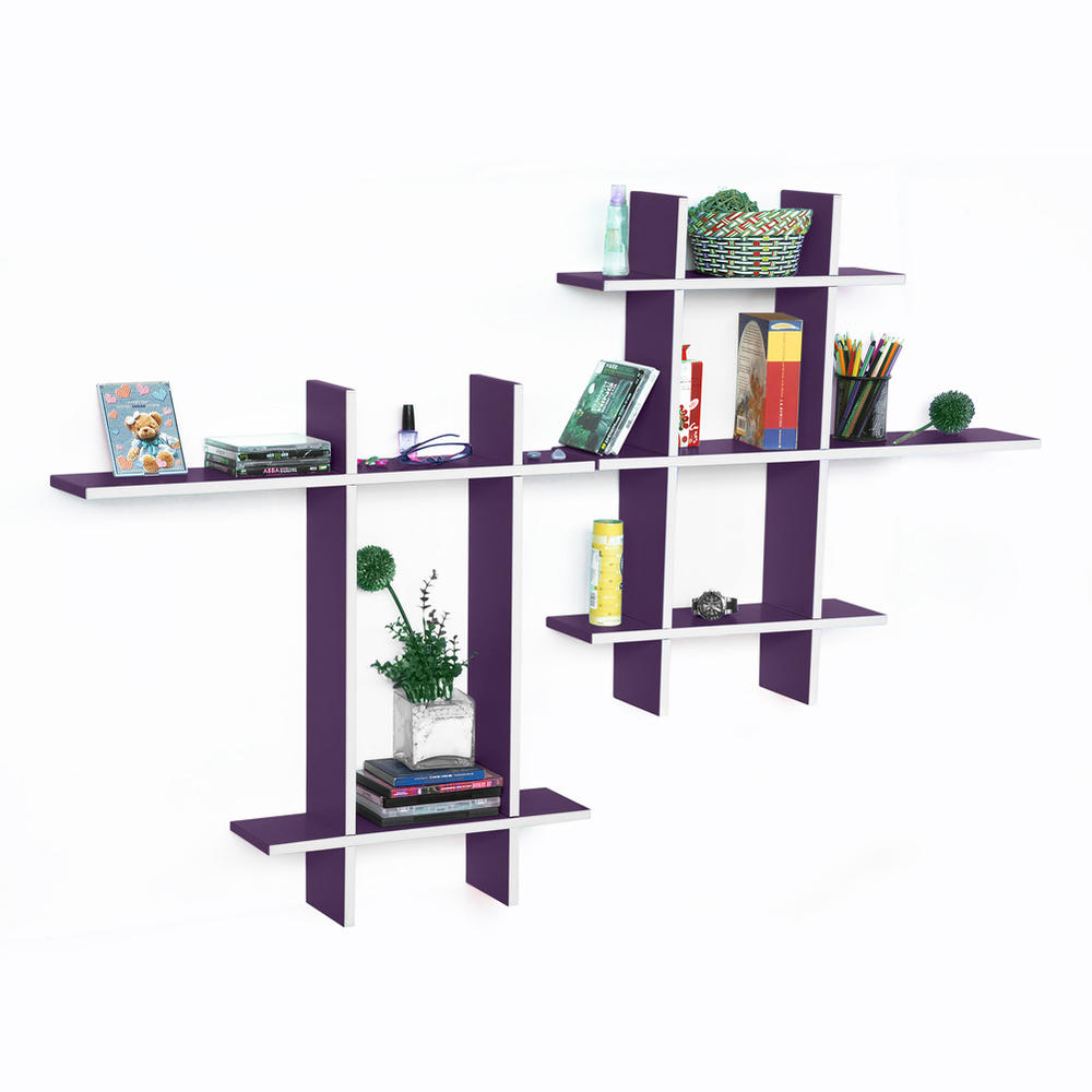 Blancho Bedding Trista - [Violet Love-MEGA] Leather Cross Type Shelf / Bookshelf / Floating Shelf (9 pcs)