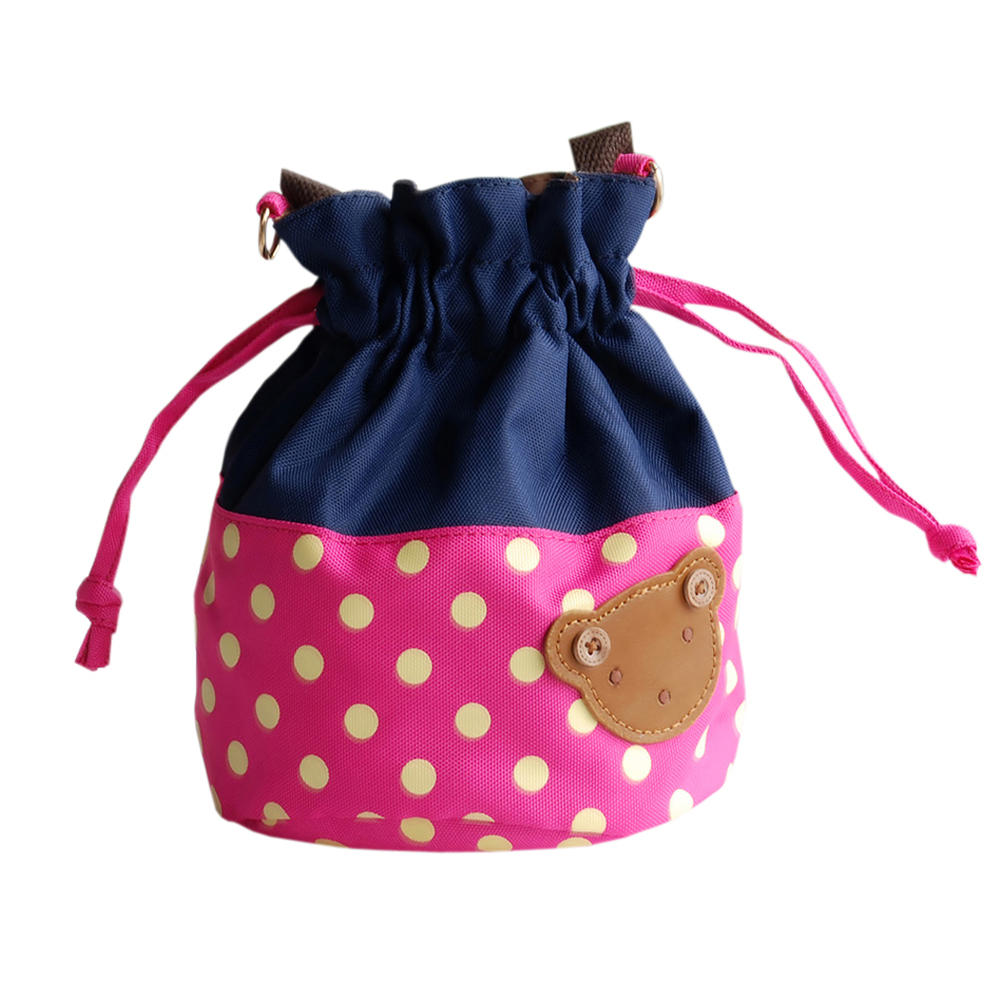 Blancho Bedding [Bear-Rosered] Blancho Applique Kids Fabric Art Bucket Bag/Bento Lunch Box/Shopper Bag (5.7*6.3*7.8)