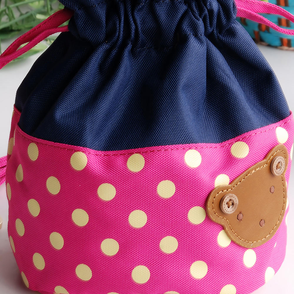 Blancho Bedding [Bear-Rosered] Blancho Applique Kids Fabric Art Bucket Bag/Bento Lunch Box/Shopper Bag (5.7*6.3*7.8)