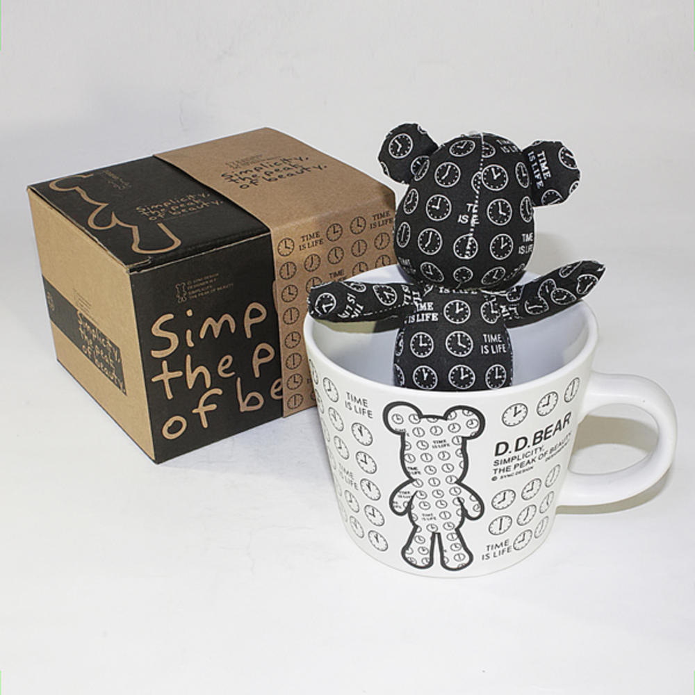 Blancho Bedding [Black Clock] Stuffed Bear Mug (3.3 inch height)