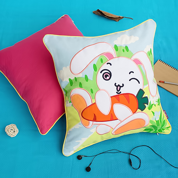 Blancho Bedding Onitiva - [Bunny & Carrot] Embroidered Applique Pillow Cushion / Floor Cushion (19.7 by 19.7 inches)