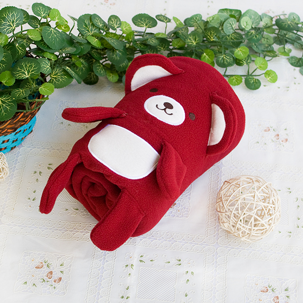 Blancho Bedding [Happy Bear - Dark Red] Embroidered Applique Coral Fleece Baby Throw Blanket (42.5 by 59.1 inches)