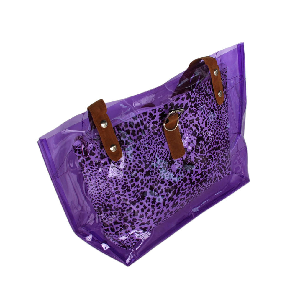 Blancho Bedding [Lucky Purple] Leopard Double Handle Leatherette Satchel Bag Handbag Purse Casual Styling