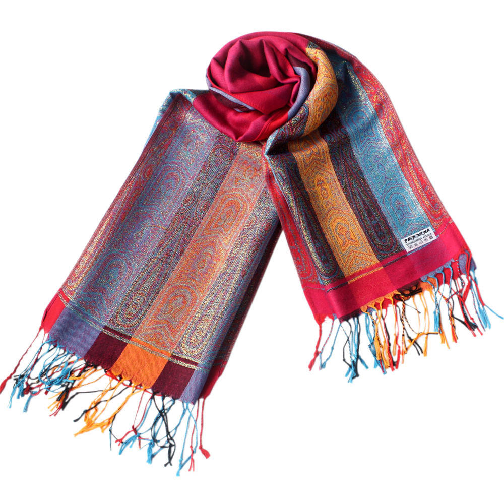Blacho Pa-301-2 Exquisite Stripes Nation totem Revitalized Style Tassel Ends Silk Pashmina/Shawl/Scarf