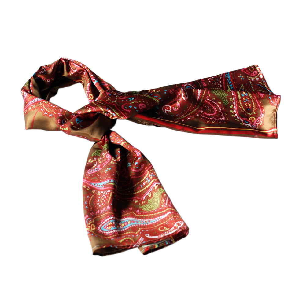 Blancho Brando Brown Chic Paisley & Stripes Design Fashion Soft Silk Scarf/Wrap/Shawl(Small)