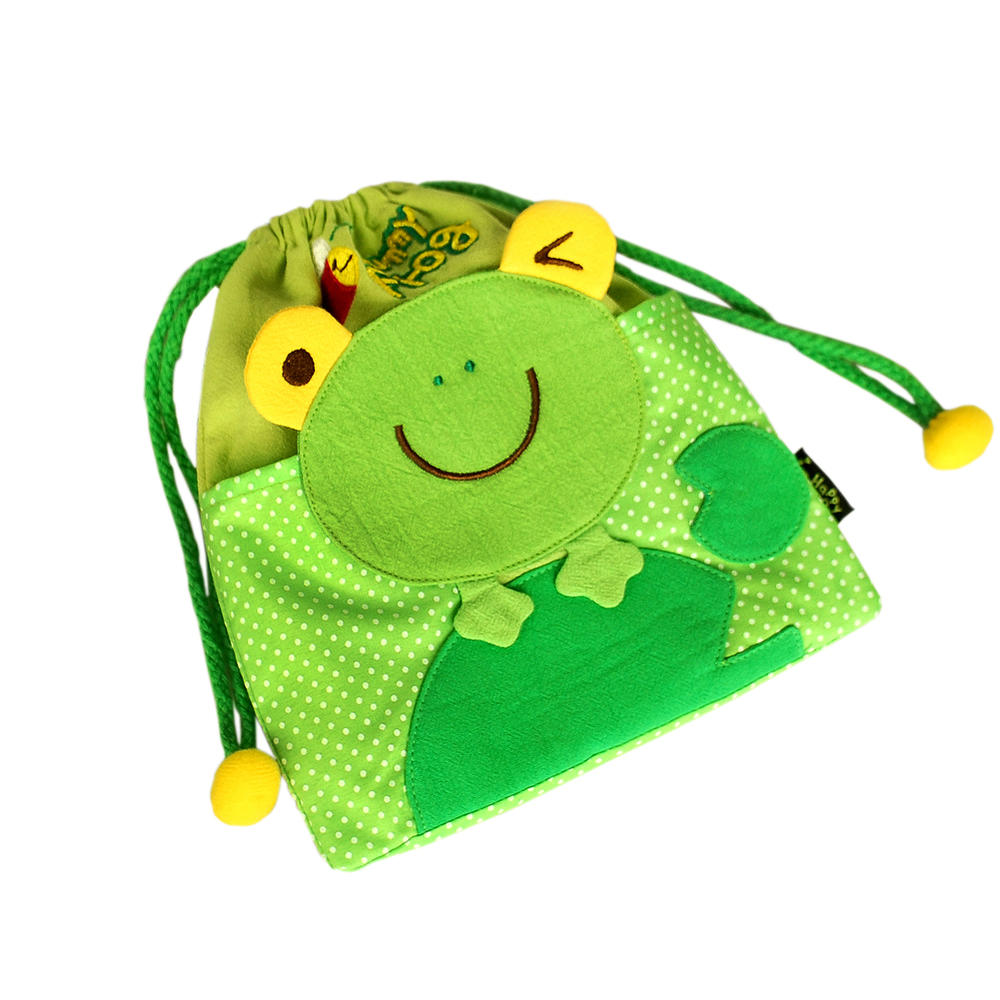 Blancho Bedding [Smiling Frog] Embroidered Applique Kids HangBag / Drawstring Bag / Bucket Bag (6.8*7.1)