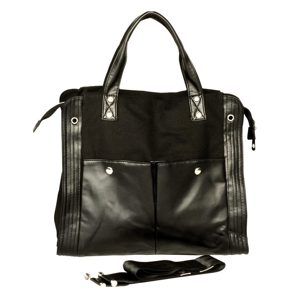 Blancho Bedding [Luxurious Journey] Stylish Black Double Handle Leatherette Bag Handbag Purse