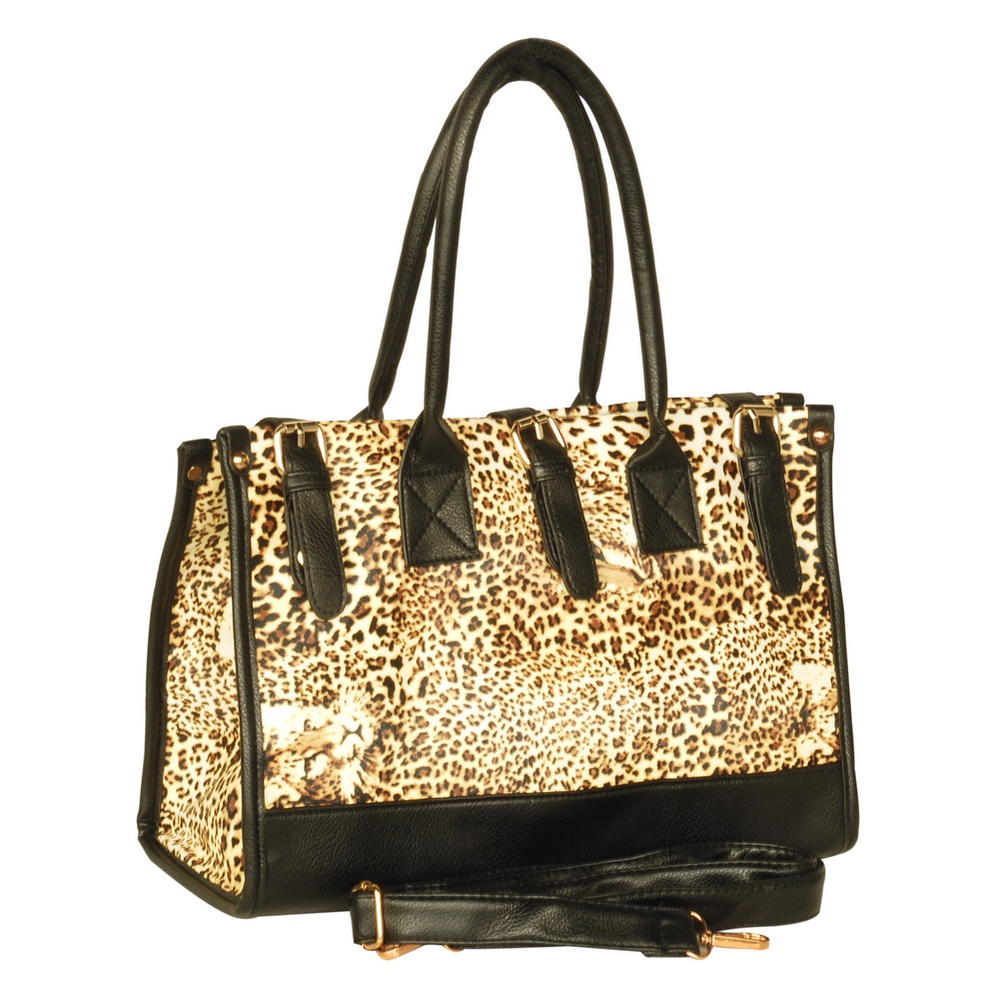Blancho Bedding [Desert Isle] Leopard Leatherette Double Handle Satchel Bag Handbag Purse