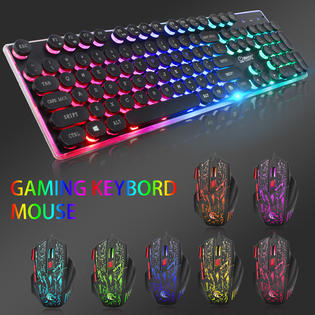 Nsi Toys Rainbow Backlight Wired Mechanical Gaming Keyboard And 7color Led Mouse Mice Set