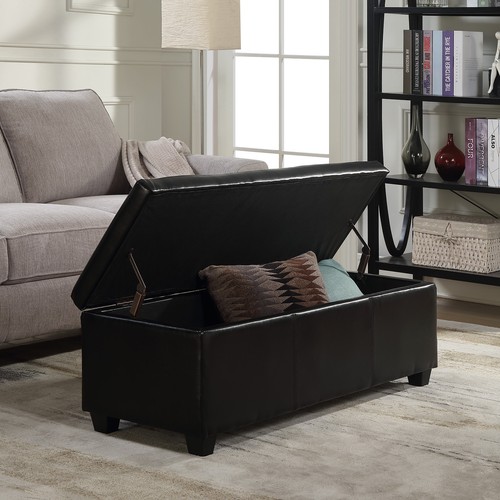 Oneoutlet Black Faux Leather Storage Foot Rest Sofa Ottoman Bench Oneoutlet Black Faux Leather Storage Foot Rest Sofa Ottoman Bench Footrest Stool 48 Inch
