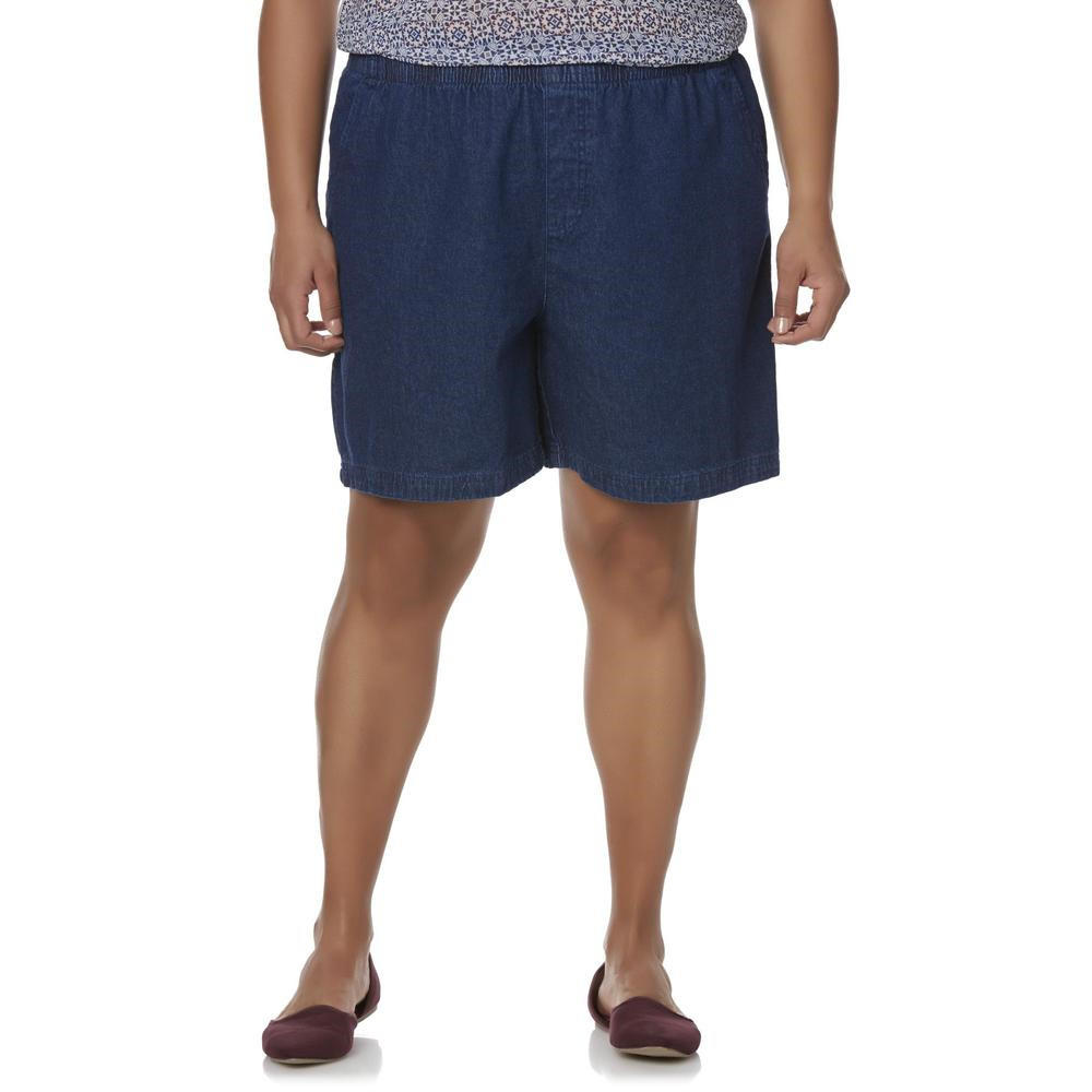 shorts basic editions elastic waist pull denim womens plus