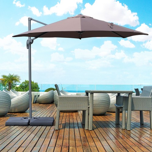 Offset Cantilever Patio Umbrella Outsunny 9 5 Cantilever Hanging Tilt Offset Patio Umbrella W Base Stand Coffee