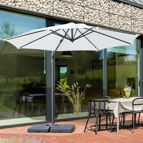 Offset Tilting Cantilever Umbrella Outsunny 9 5 Cantilever Hanging Tilt Offset Patio Umbrella W Base Stand Cream