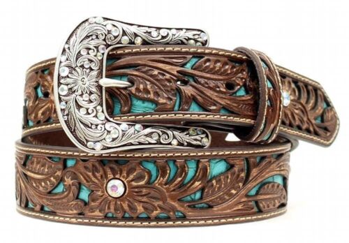 Ariat Women's Brown Leather Western Belt with Turquoise Inlay