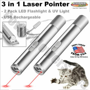 Power Mower Sales Battery Usb Rechargeable 3 In 1 Laser Pointer Led Flashlight Cat Toy 2 Pk