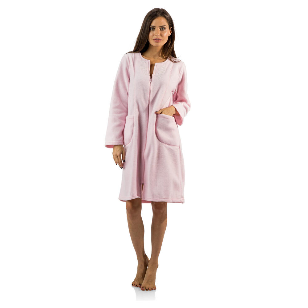 Casual Nights Women's Long Sleeve Zip Up Front Short Fleece Robe
