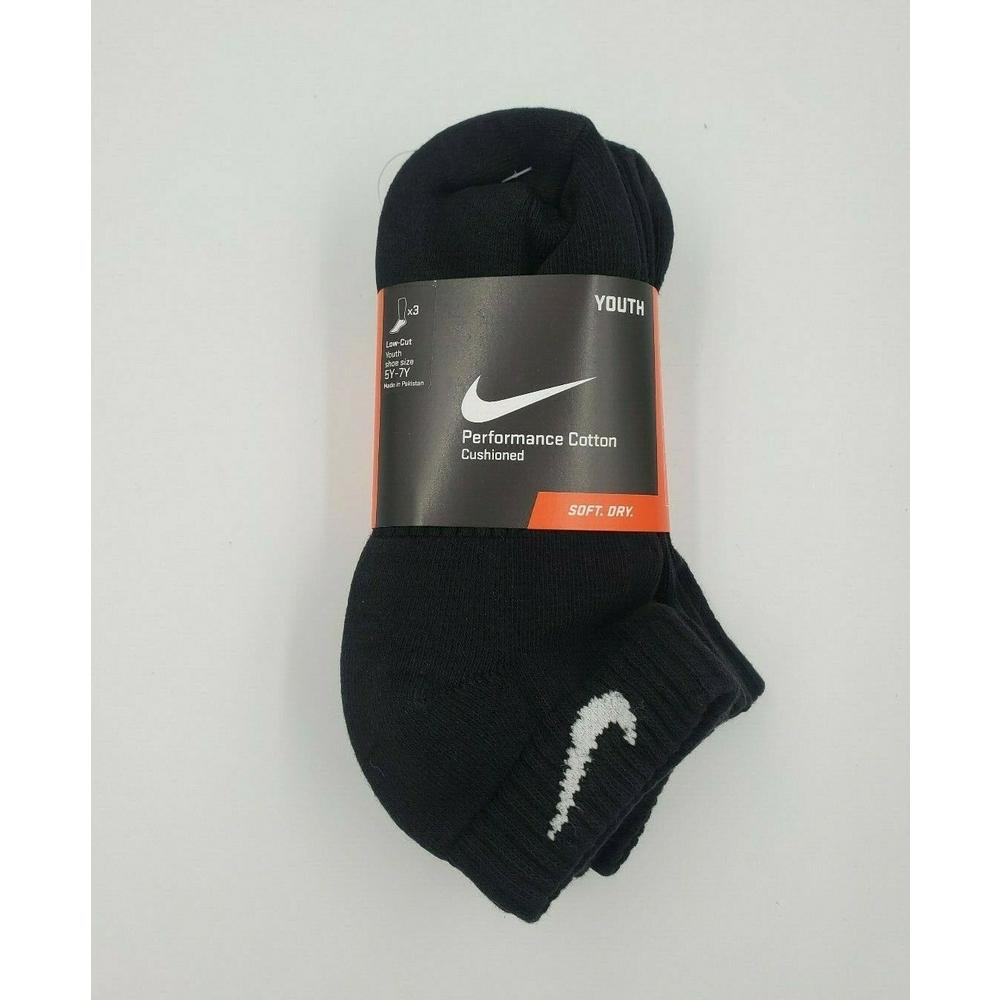 3 Pair Nike Cotton Low Cut Socks Kids Shoe Size 5y 7y Black Sx4720 001 B12 M