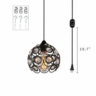 Surpars House 1 Light Hanging Plug In Crystal Pendant Black