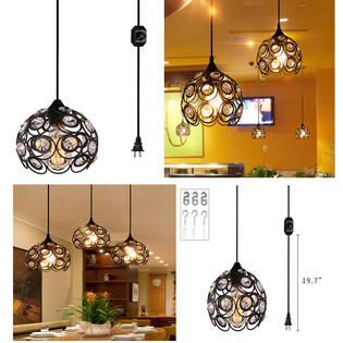 Surpars House 1 Light Hanging Plug In Crystal Pendant Black
