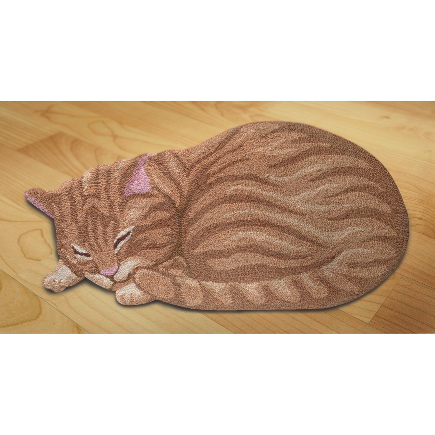 What On Earth Sleeping Orange Tabby Cat Shaped Throw Rug Hand Hooked