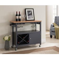 Kitchen Island Cart Wine Rack Kings Brand Furniture Grey Natural Wood Kitchen Storage Serving Cart With Wine Rack