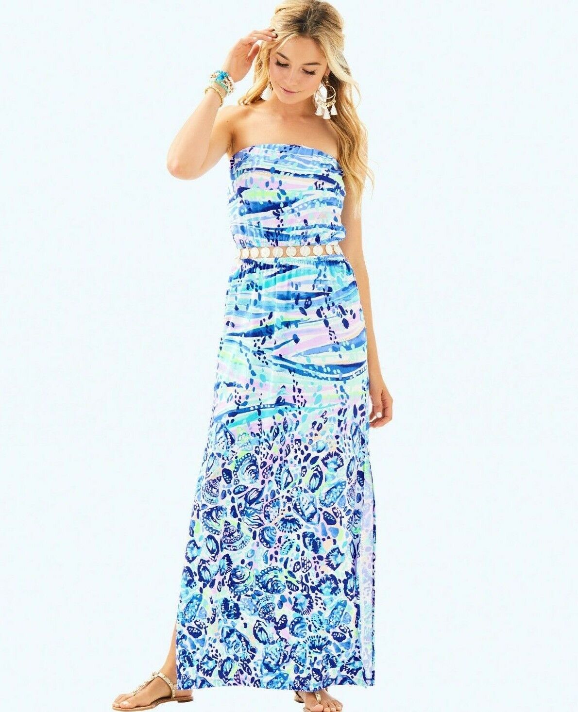 NEW Lilly Pulitzer MIKA STRAPLESS MAXI DRESS Blue Current 