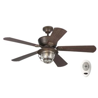 Harbor Breeze Merrimack 52 In Antique Bronze Indoor Outdoor Downrod Ceiling Fan With Light Kit And Remote 5 Blade