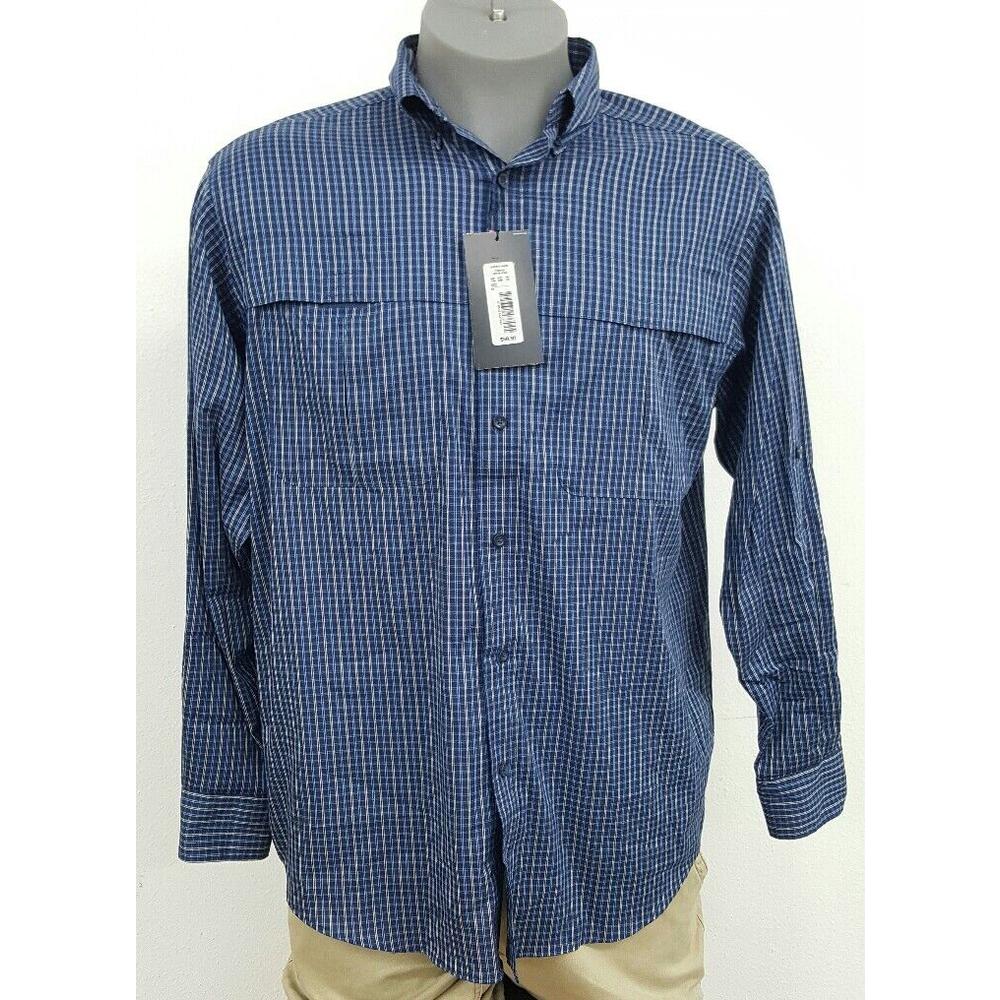 Roundtree & Yorke Blue Vented Back Checked Button Up LS Men's Shirt M ...