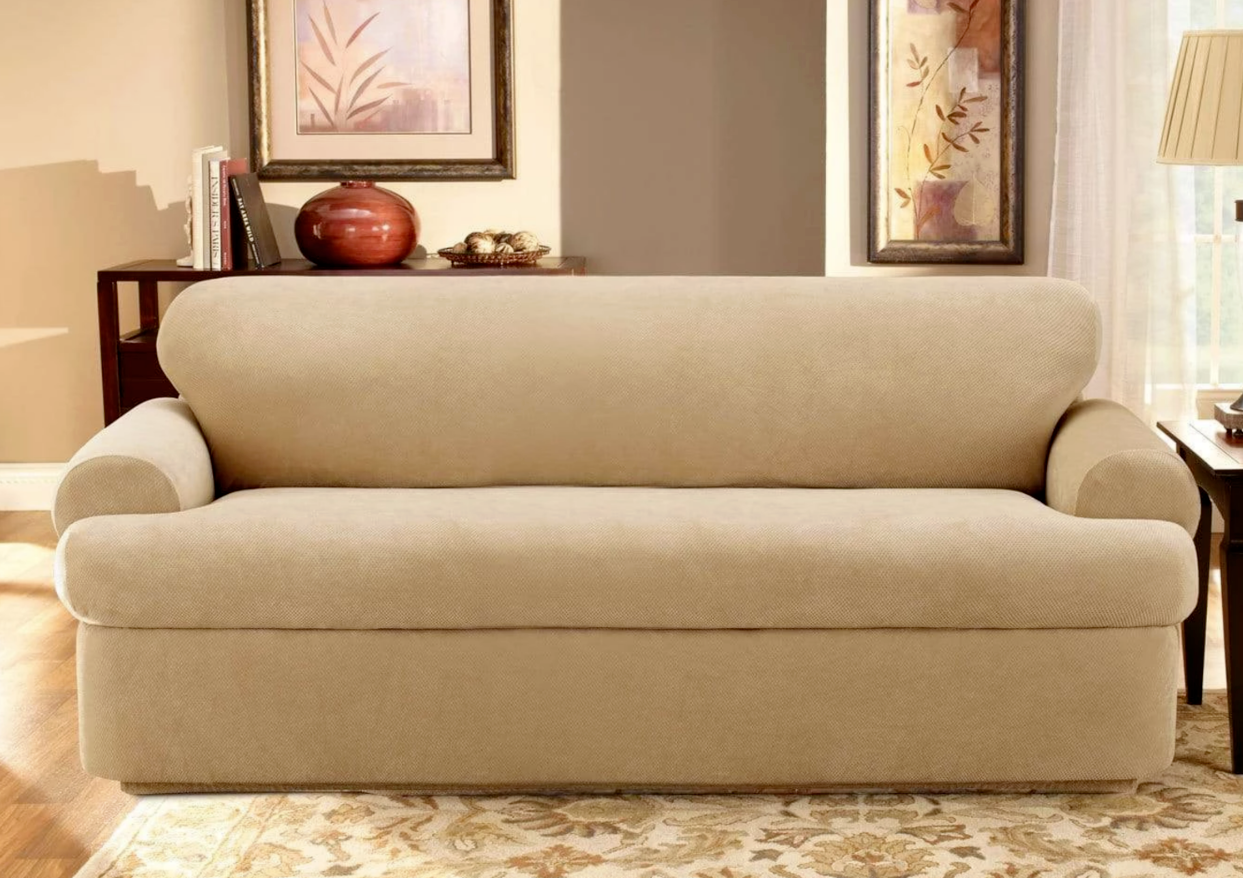 Sure Fit Stretch Pique 3 Piece Loveseat Sofa Slipcover Cream T Sure Fit Stretch Pique 3 Piece Loveseat